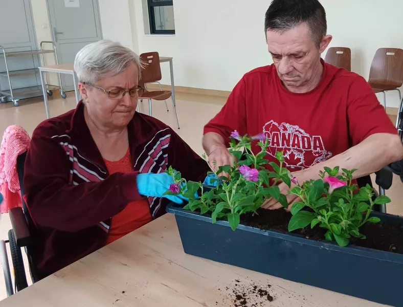 kobieta i mężczyzna uprawiają kwiaty